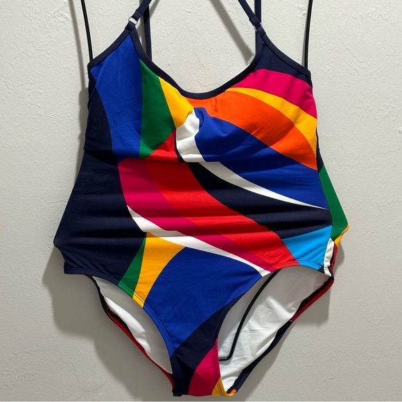 NAUTICA Women’s Multicolor SAILS Printed Cross Back One-Piece Swimsuit Size M - Picture 2 of 6